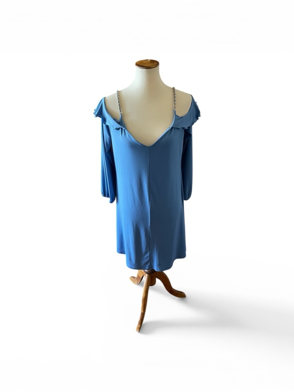 #235, Michael Kors Blue Off-Shoulder Chain Strap Dress, size L